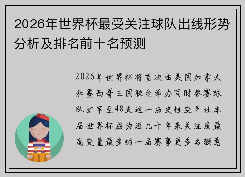 2026年世界杯最受关注球队出线形势分析及排名前十名预测